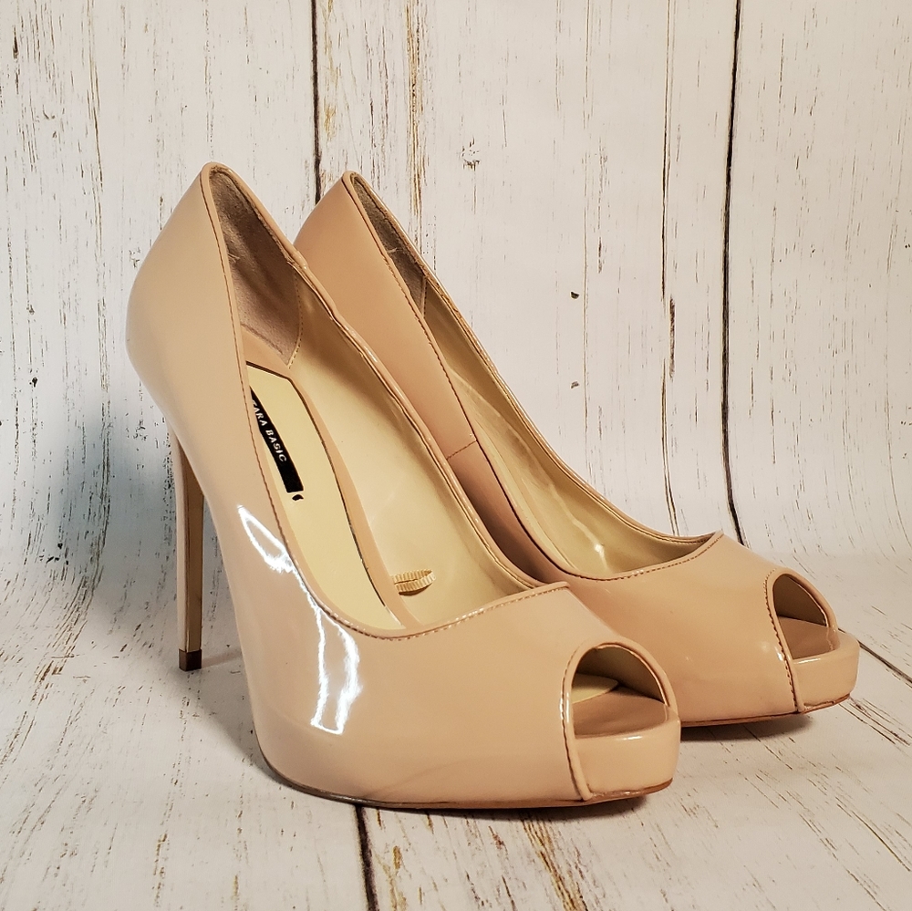 Zara Nude Platform Peep Toe Pumps 9/40